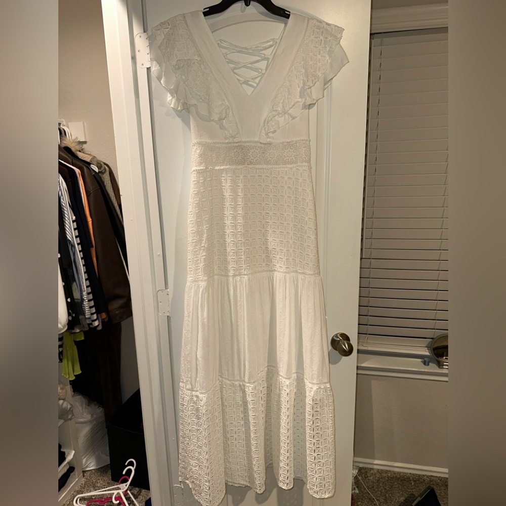Solitaire White Crochet Maxi Dress